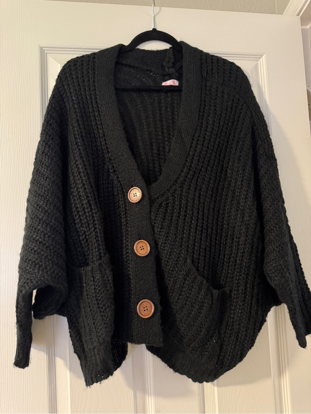 Black Chunky Knit Button-Front Women’s Sweater